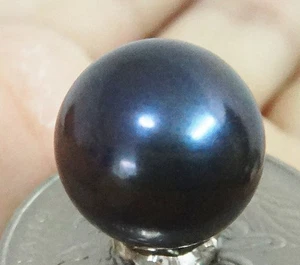 ENORME 11MM PERFETTO TONDO TAHITIANO ORIGINALE NERO PERLA SFUSA NON FORATA 0888AAA - Foto 1 di 6