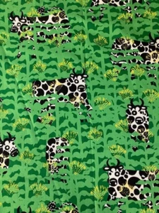 Bovine Moo-Chic Cow Cotton Fabric FQ 18"X21" Cows in Green Field Free Spirit - Picture 1 of 4