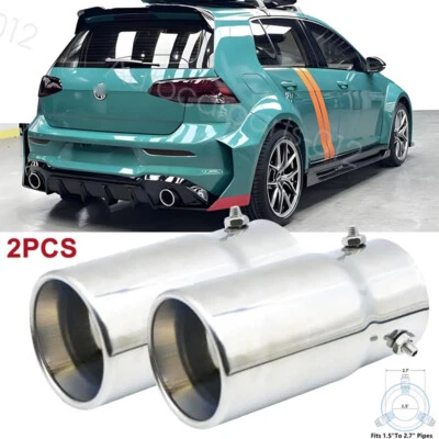 2PCS Exhaust Pipe Tip Rear Tail Throat Muffler Stainless Steel For VW Golf M7 - Изображение 1 из 4
