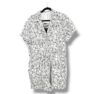 NEW Fabletics Floral Print Romper Drawstring Waist Short Sleeve White Black L - Picture 1 of 12