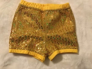 Alleson Sequin GIRLS cheerleading or dance shorts in GOLD Girls small 20/23 - Picture 1 of 4