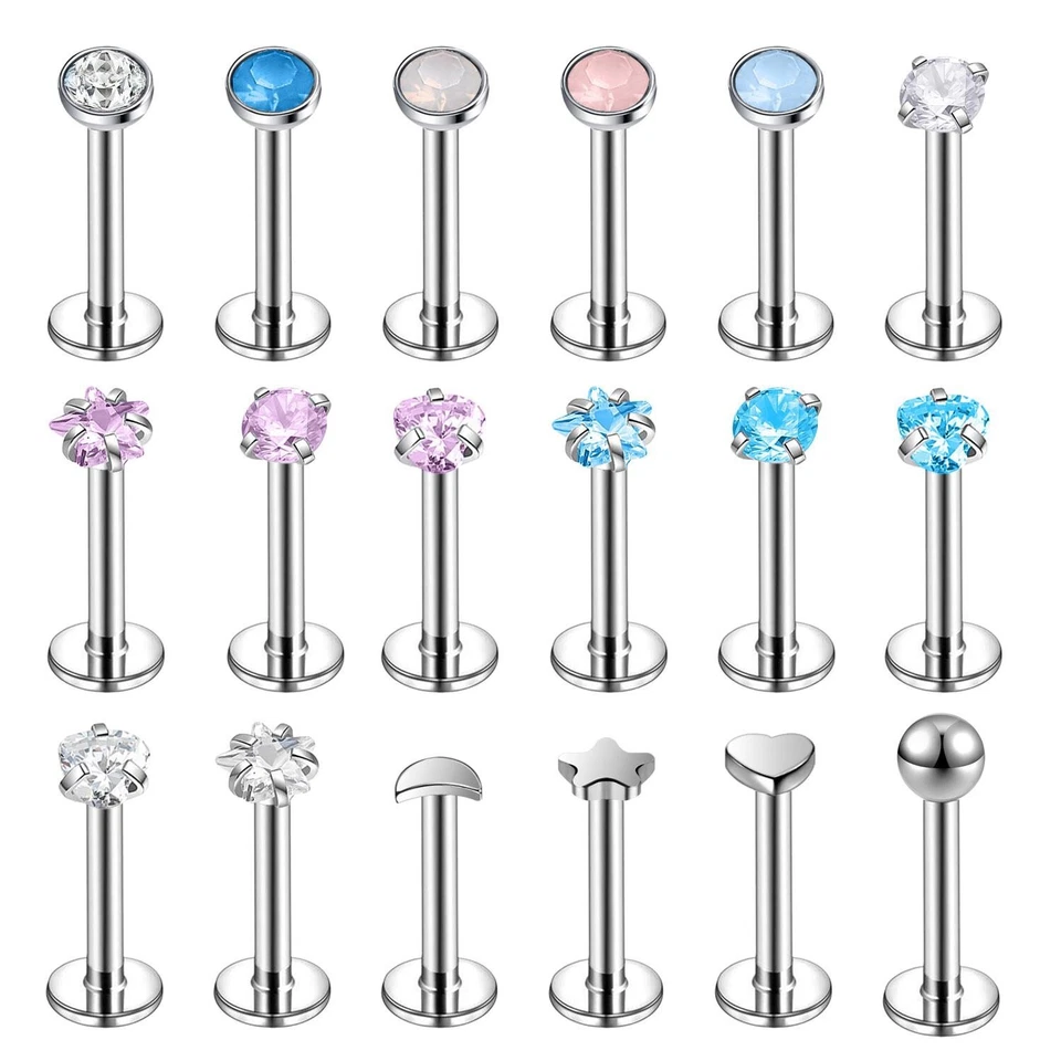 Juego de piercing labial Labret de acero quirúrgico/acrílico 16G circonita cúbica cartílago pendiente joyería Foto 1 de 4