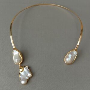 White Keshi Pearl 18 K Yellow Gold Plated Choker Necklace