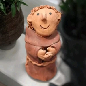 Clay Folk Art Sculpture Monk Artist Juan Sandoval Taos Mexico   - Picture 1 of 5