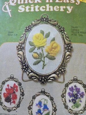 Kit de costura vintage QUICK' N EASY con marco de metal pequeño crewel nuevo stock antiguo Foto 1 de 4