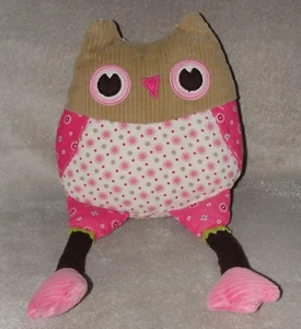 Pottery Barn Kids Owl Plush Pillow Bird Soft Stuffed Toy PBK Pink Tan Corduroy - Picture 1 of 3