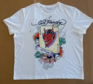 Ed Hardy Joker Red Devil Tattoo Poker Card White T-Shirt Men's XXL - Picture 1 of 10