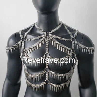 Arnés de cadena corporal con flecos y flecos Rave Burning para hombres disfraces de carnaval Foto 1 de 4