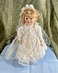 Porcelain Contemporary NJSF Doll 13” Tall With Stand In Wedding gown & Veil Read