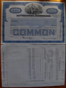 Stock certificate ACF Industries, Inc. with overprint DRAWN IN ERROR NOT ISSUED - Picture 1 of 1