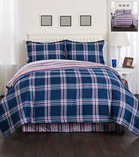 Living Quarters Queen or King 8 Piece Reversible Bedding Ensemble  in Blue Plaid - Image 1 of 1