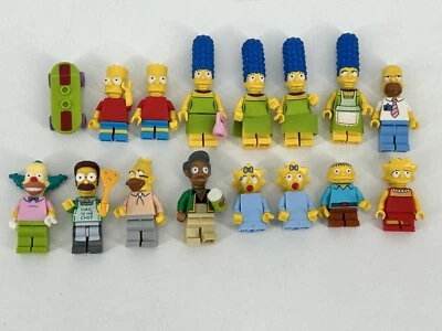 Lot of 16 Lego Simpson MiniFigure Marge W/ Apron Bart W/ Skateboard Homer W/ Tie - Image 1 of 2