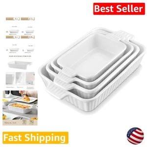 Porcelain Baking Dishes Set of 4 - Rectangular Lasagna Pans Deep with Handles - Picture 1 of 10