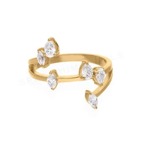 0.67 Ct Pear & Marquise Cut Lab Grown CVD Diamond Wedding Ring 14k Yellow Gold - Picture 1 of 10