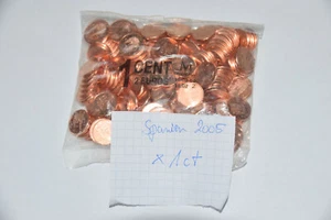Beutel 1 Cent ungelaufene Münzen Spanien 2002 / 200 Stück NEU - Bild 1 von 1