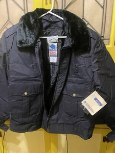 vintage long beach uniforms military Navy jacket blue fur coller NWT Sz 44S - Picture 1 of 10