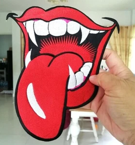Large Zombie mouth Rolling Stones Music Tongue Embroidered Iron-On Sew patches - Picture 1 of 6