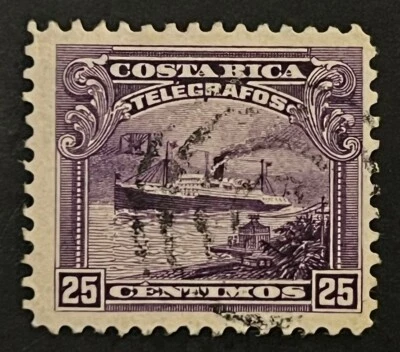 Travelstamps: Costa Rica Telegraph Stamp 25 Centavos Used Bullseye Cancel - Image 1 of 4