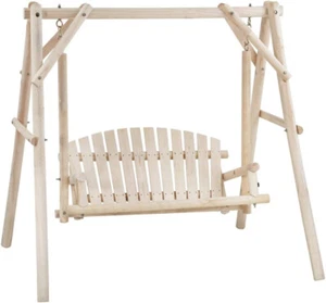 67 Inch Log Swing Stand Porch Swing Set Wood Bench Swing Stand A-Frame Chairs - Picture 1 of 7