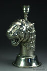 Indian Silver Plated Repousse Lion Head Form Candlestick, Late 19th/Early 20th C