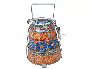 New Designer Printed 3 Tier Steel Pyramid Tiffin Set Best Quality Lunch Box - Picture 1 of 5