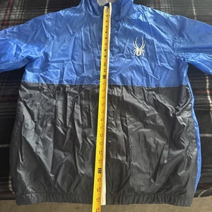 Spyder Jacket Men Size Large Blue Black Hooded Windbreaker Full Zip - Picture 1 of 8