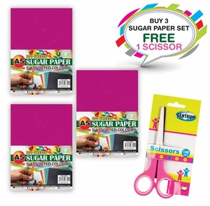 A5 Sugar Paper 300 Sheets Assorted Colours + 14cm Scissor with Plastic Handle - Picture 1 of 11