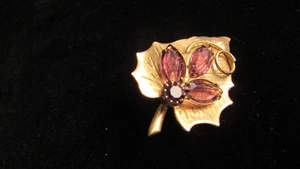 Vintage Brosche, Blatt & Blumen Design, Faux Amethyst - Bild 1 von 3