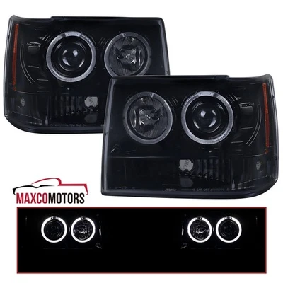 Smoke Projector Headlights Fits 1993-1996 Jeep Grand Cherokee LED Halo Lamp L+R - Image 1 of 4