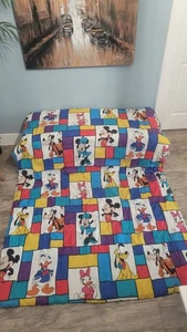 Vintage Disney Mickey & Friends Comforter Twin/Full Size – Color Block 80s 90s - Picture 1 of 9