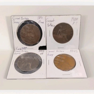 3 Great Britain Penny Coins 1891, 1902, 1945 Uncertified - Image 1 of 4