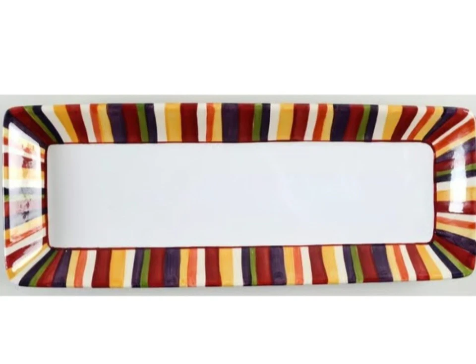 Simple Additions By Pampered Chef Striped Rectangle Serving Platter 16” X 6” - Image 1 of 2