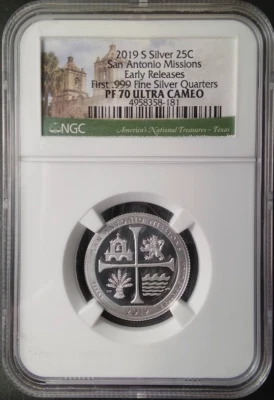 :2019 S S25C SAN ANTONIO MISSIONS NP AMERICA THE BEAUTIFUL NGC PF70 UCAM TOP POP - Image 1 of 2