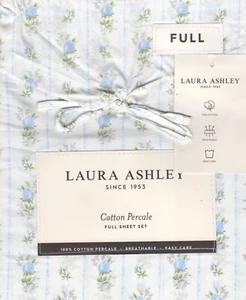 Laura Ashley Full Sheet Set Sweet Buds Blue Floral 4pc Cottage Chic Gray Green - Picture 1 of 5