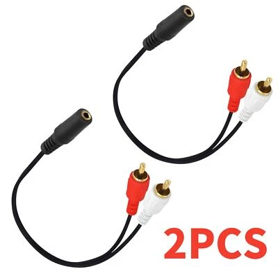 2pcs 3.5mm Audio to 2 RCA Cable 1/8" Stereo Female to Male Y Splitter Aux 0.82ft - Image 1 of 4