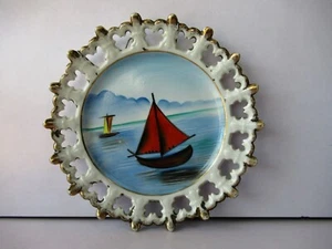 Vintage Ship Porcelain Plate Lattice Edge Supreme China Made In Japan Decorati"F - Picture 1 of 7