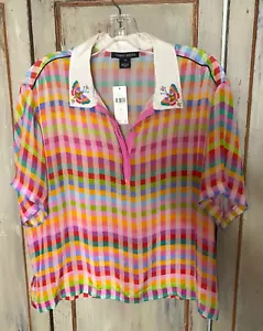 NWT Anthropologie Tanvi Kedia S/S Blouse Check Beaded Sequin Butterfly Size M - Picture 1 of 8