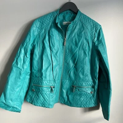 Бирюзовая женская куртка из искусственной кожи - Изображение 1 из 3