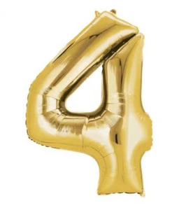34i n. Gold Number 4 Balloon Mylar Foil Helium Birthday Decoration - Picture 1 of 4