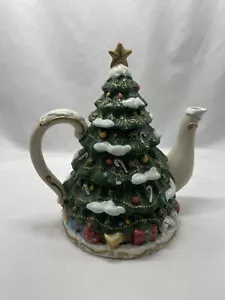 Tree Teapot Hand-painted Flowers Inc Balloons Christmas - Picture 1 of 9