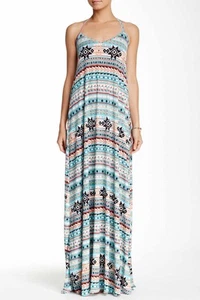 New American Twist Printed Spaghetti Strap Maxi Dress L Multi Color - Picture 1 of 3