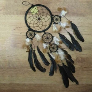 Traumfänger Dreamcatcher Traum Träume Federn Indianer Perlen schwarz 16 cm 85300 - Bild 1 von 2