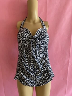 Tankinis sin respaldo halter azul/blanco merona lados acanalados M Foto 1 de 3