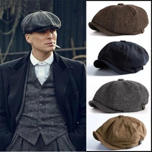 Peaky Blinders Hat Newsboy Flat Cap, Driver, Herringbone Tweed Wool Baker Boy - Picture 1 of 11