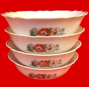 ARCOPAL FRANCE CEREAL BOWLS Paradise Floral Poppies Scalloped 6 1/4" Set of 4 - Picture 1 of 19