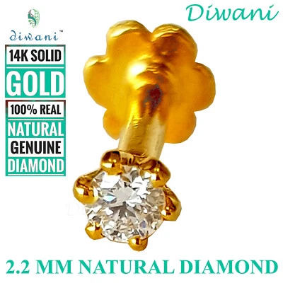 2.2mm Natürlich VVS Diamant Solitaire Hochzeit Nase Lippen Schraube Piercing Pin - Bild 1 von 4