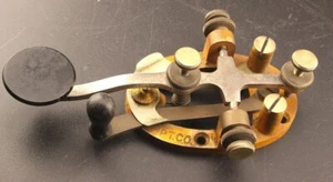 Nice Vintage J H Bunnell Brass Base Telegraph Key Marked PT.CO - Picture 1 of 5