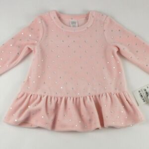 Nordstrom Baby Velour Foil Dot Ruffle Top Size 6M in Pink NWT Snap neck Long slv