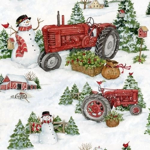 Tela de Navidad | Muelles Susan Winget Granja Tractor Muñeco de Nieve Blanco | Patio Foto 1 de 1