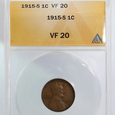 1915-S Lincoln 1C ANACS Certified VF20 Very Fine 20 - Image 1 of 4